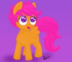  cub equine female feral friendship_is_magic fur hair hannahugs horse kinkiepinkiepie mammal my_little_pony orange_fur pegasus pony purple_hair scootaloo_(mlp) signature solo wings young 