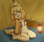  animal_ears artist_request barefoot blush bottomless breasts canine dog doubutsu_no_mori feet female furry isabelle_(animal_crossing) lamp mammal nintendo nipples paws shizue_(animal_crossing) shizue_(doubutsu_no_mori) small_breasts solo tail tent toes unknown_artist video_games 