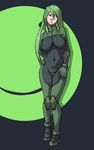  armored_core armored_core:_for_answer bodysuit breasts contrapposto crotch_plate dave_cheung green green_eyes green_hair hand_on_hip large_breasts long_hair may_greenfield pigeon-toed solo standing 
