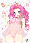  :d animal blue_eyes blush breasts candy crown cupcake emily_(pure_dream) food gummy heart holding lingerie lollipop long_hair looking_at_viewer medium_breasts my_little_pony my_little_pony_friendship_is_magic navel negligee open_mouth panties personification pink_hair pink_panties pinkie_pie smile solo sprinkles underwear 