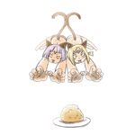  :3 animal_ears bad_id bad_pixiv_id blonde_hair comic final_fantasy final_fantasy_xi mithra multiple_girls nukomasu plate pouncing purple_hair scone simple_background tail white_background 