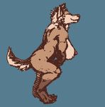  anthro big_breasts breasts brown_fur canine eyes_closed female flockdraw fur mammal muscles muscular_female nipples nude paws plain_background smile solo unknown_artist wolf 