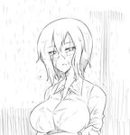  blush breasts butter-t greyscale large_breasts looking_at_viewer monochrome original short_hair solo wet 