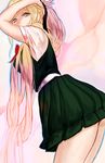  3838383 adjusting_hair bad_id bad_pixiv_id blonde_hair blue_eyes bow braid danganronpa dress hair_bow long_hair looking_back ponytail puffy_sleeves solo sonia_nevermind super_danganronpa_2 tying_hair very_long_hair 