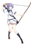  arrow blue_hair bow_(weapon) hair_ornament holding inue_shinsuke looking_at_viewer maji_de_watashi_ni_koi_shinasai! purple_eyes quiver shiina_miyako simple_background skirt solo weapon white_background 