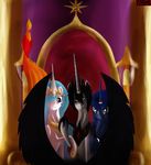  crown cutie_mark dragk equine female feral friendship_is_magic group hair horn horse inside male mammal multi-colored_hair my_little_pony original_character philomena_(mlp) pony princess_celestia_(mlp) princess_luna_(mlp) purple_eyes ring throne winged_unicorn wings 