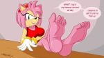  amy_rose anthro barefoot breasts clothing dialogue dress feet female foot_focus gloves green_eyes hairband hedgehog humanoid_feet jewelry mammal nasiri_(artist) soles sonic_(series) sonic_the_hedgehog video_games 