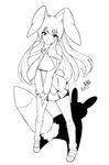  animal_ears breasts bunny_ears bunny_tail butter-t different_shadow greyscale large_breasts long_hair looking_at_viewer monochrome reisen_udongein_inaba simple_background skirt smile solo tail touhou white_background 