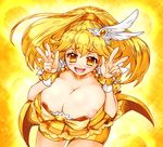  1girl areolae blonde_hair blush breasts cure_peace female hair_ornament huge_breasts kise_yayoi long_hair open_mouth precure sentarou smile smile_precure! yellow_eyes 