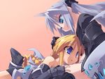  armor bad_id bad_pixiv_id borrowed_character braid girl_with_a_blonde_braid_(tomoshibi_hidekazu) highres mof's_silver_haired_twintailed_girl multiple_girls orange_hair original silver_hair tomoshibi_hidekazu twintails 