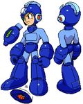  android ariga_hitoshi arm_cannon blue_eyes full_body helmet lowres multiple_views rockman rockman_(character) rockman_(classic) rockman_megamix standing weapon 