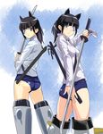  animal_ears black_hair extra_ears eyepatch makacoon print_eyepatch sakamoto_mio strike_witches striker_unit sword weapon white_eyepatch world_witches_series 
