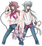  chains green_hair loveless male male_focus midriff pink_hair sagan_natsuo sagan_youji 