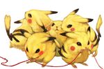  cable gen_1_pokemon mouse no_humans pikachu pokemon pokemon_(creature) realistic sexual_dimorphism simple_background too_many too_many_pikachu toto_mame 