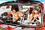  2boys car car_interior ground_vehicle hat headband headwear hello_baby motor_vehicle multiple_boys non-web_source obata_takeshi right-hand_drive steering_wheel tank_top tattoo 