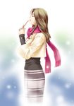  cellphone closed_eyes copyright_request long_hair maki_aida_factor phone scarf skirt solo 