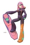  anemone_(eureka_seven) artist_request bodysuit eureka_seven eureka_seven_(series) goggles hair_ornament hairclip long_hair pink_hair signature simple_background solo 