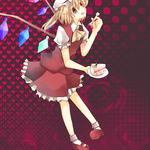  blonde_hair cake flandre_scarlet food fork fruit heart mary_janes pastry pigeon-toed plate red_eyes shoes slice_of_cake socks solo strawberry strawberry_shortcake suzumura_tomo tongue tongue_out touhou wings 
