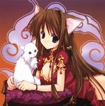  animal_ears aquarian_age blue_eyes brown_hair cat china_dress chinese_clothes dress highres long_hair nanase_aoi solo 