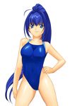  a1 absurdres ahoge bare_shoulders blue_eyes blue_hair breasts competition_school_swimsuit covered_nipples hand_on_hip hayase_mitsuki highres kimi_ga_nozomu_eien long_hair medium_breasts one-piece_swimsuit ponytail solo standing swimsuit 