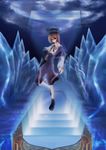  brown_hair crystal d_(pixiv289518) green_eyes hat heterochromia ice pantyhose red_eyes rozen_maiden short_hair sky solo souseiseki 