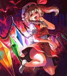  bad_id bad_pixiv_id blonde_hair blood fangs flandre_scarlet hat legs licking no_shoes one_side_up ponytail red_eyes short_hair socks solo taira touhou vampire white_legwear wings 