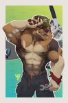  anthro belt canid canine canis clothed clothing hat licantrox looking_at_viewer male mammal muscular muscular_male nipples pubes solo standing tools topless wolf wrench 
