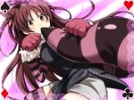  alice_in_wonderland animal_ears blush cat_ears cat_tail cheshire_cat cheshire_cat_(cosplay) club_(shape) cosplay diamond_(shape) heart ikujitto long_hair mahou_shoujo_madoka_magica paws red_eyes red_hair sakura_kyouko shorts solo striped striped_background striped_tail tail thighhighs 