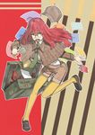  bad_id bad_pixiv_id blue_eyes book deerstalker detective food hat legwear_under_shorts long_hair looking_at_viewer magnifying_glass mouth_hold necktie open_mouth original pantyhose paper pocky rano red_hair shorts solo suitcase yellow_legwear 
