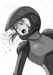  1girl elpeo_puru eyes_closed gacha-m greyscale gundam gundam_zz helmet monochrome multiple_girls open_mouth pilot_suit puru_two shattered solo upper_body white_background 