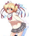  bad_id bad_pixiv_id blonde_hair green_eyes highres kamikita_komari little_busters! plaid plaid_skirt scarf school_uniform short_hair skirt solo thighhighs yukichi_(eikichi) 