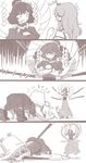  4koma anal anal_object_insertion angry benitama comic crossed_arms dogeza food highres kochiya_sanae monochrome moriya_suwako mouth_hold multiple_girls object_insertion pocky rope shimenawa short_hair sweatdrop touhou yasaka_kanako 