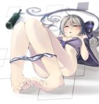  bad_id bad_pixiv_id barefoot blush bottle detached_sleeves feet fingernails fingers furukawa_itsuse hands long_hair lying open_mouth panties panty_pull soles solo toenails toes underwear vocaloid yowane_haku 