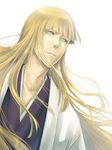  ai_(ai1470) bleach blonde_hair haori highres hirako_shinji japanese_clothes long_hair male_focus neck solo taichou_haori white_background yellow_eyes 