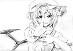  greyscale hat looking_at_viewer monochrome remilia_scarlet smile solo touhou traditional_media vent_arbre 