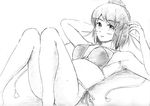  bikini blush breasts greyscale looking_at_viewer lying medium_breasts monochrome on_back shameimaru_aya short_hair smile solo swimsuit touhou traditional_media vent_arbre 