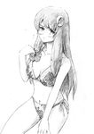  bikini blush breasts commentary_request crescent crescent_hair_ornament greyscale hair_ornament long_hair looking_at_viewer medium_breasts monochrome patchouli_knowledge simple_background solo swimsuit touhou traditional_media vent_arbre white_background 