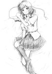  blush greyscale highres looking_at_viewer monochrome shameimaru_aya short_hair smile solo touhou traditional_media vent_arbre 
