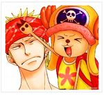  2boys antlers backpack bag earrings green_hair hat headband jewelry lowres male male_focus multiple_boys one_piece one_piece:_strong_world reindeer roronoa_zoro smile tony_tony_chopper 