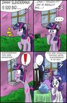  ... 2012 being_watched blue_eyes blush bush ciriliko clothing comic creeper cutie_mark dialog dialogue diamond english_text equine female feral friendship_is_magic gem group hair horn horse mammal minecraft multi-colored_hair my_little_pony pony purple_eyes rarity_(mlp) slenderman sparkles suggestive suit table text twilight_sparkle_(mlp) unicorn video_games window 