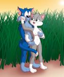  aniamaniacs anthro bandage blue_fur breast_grab breasts cat couple duo feline female frown fur furball furrball grass grey_fur grope guimontag male mammal micro navel nervous nipples nude rita rita_(animaniacs) standing sun sweat tiny_toon_adventures 