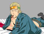  1boy blonde_hair cigar goggles jacket jacket_on_shoulders male male_focus one_piece paulie solo topless water_7 