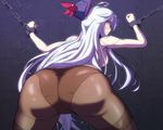  ass bdsm blue_hair bondage bound breasts brown_legwear chain chained chained_wrists cuffs from_behind hat kamishirasawa_keine kikunosukemaru long_hair looking_back medium_breasts panties panties_under_pantyhose pantyhose red_eyes shackles solo thighband_pantyhose touhou underwear 