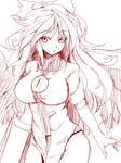  bad_id bad_pixiv_id breasts kamo_(yokaze) large_breasts long_hair monochrome reiuji_utsuho sketch solo touhou 