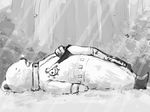  1boy bear bepo coveralls grey_scale hat jumpsuit laying lying male male_focus monochrome one_piece raglan_sleeves sabaody_archipelago sleeping solo trafalgar_law 