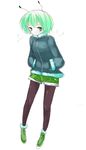  alternate_costume antennae blush fashion green_eyes green_hair han_(jackpot) hands_in_pockets jacket legs legwear_under_shorts pantyhose short_shorts shorts simple_background solo touhou white_background wriggle_nightbug 