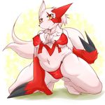  anthro bikini blush breasts chubby claws clothed clothing female fur geiru_mirua markings navel nintendo overweight pok&#233;mon pok&#233;morph pok&eacute;mon pok&eacute;morph red_markings skimpy smile solo swimsuit video_games white_fur yellow_eyes zangoose 