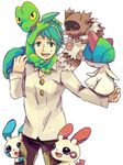  green_hair minun mitsuru_(pokemon) plusle pokemon pokemon_(game) pokemon_rse ralts short_hair treecko zigzagoon 