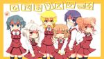  blonde_hair blue_hair blush brown_hair closed_eyes double_bun glasses hair_ornament hairclip hidamari_sketch hiro miyako multiple_girls nazuna nori patiro pink_hair sae school_uniform short_hair short_twintails skirt smile twintails white_hair yuno 