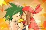  blush brown_eyes couple eyes_closed green_hair haruka_(pokemon) mitsuru_(pokemon) pokemon pokemon_(game) pokemon_rse 